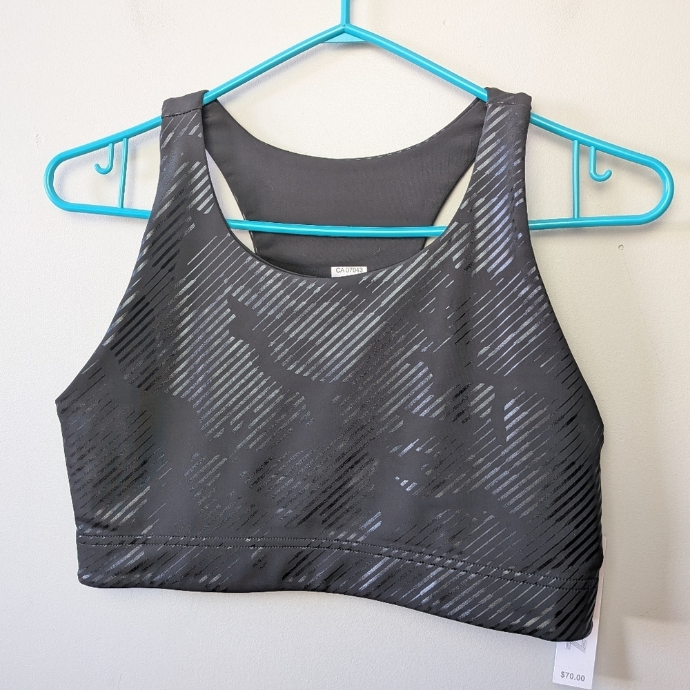 NWT TEREZ Women Sports Bra Black Glossy Size L Activewear Stretch